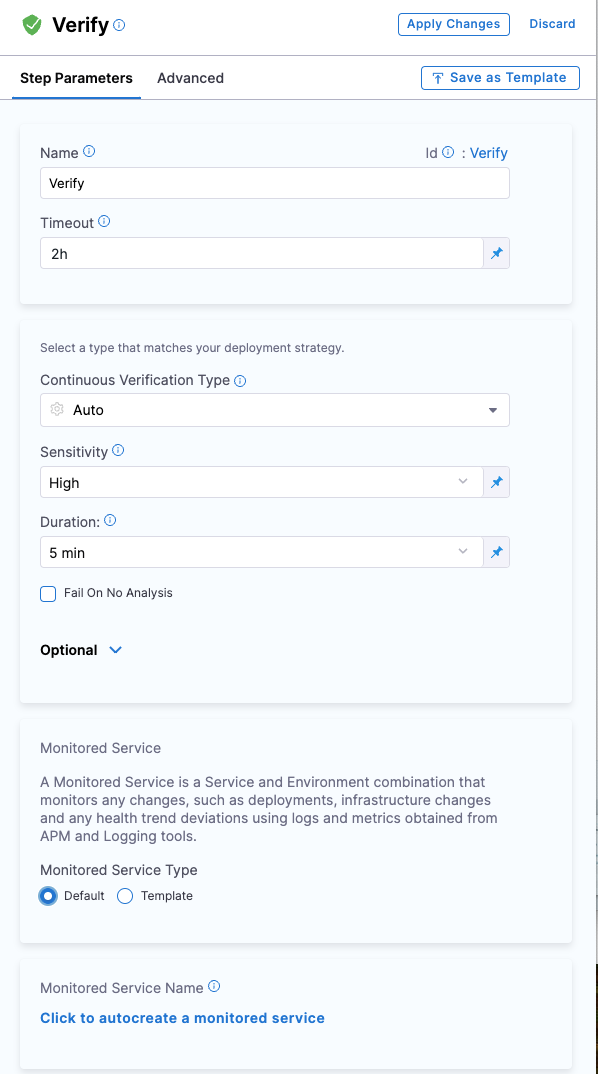 Verify step settings page